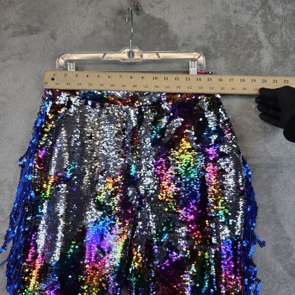 Nasty Gal Pants Womens 10 Multicolor Sequin Flare Side Fringe Festival Party - Picture 6 of 11